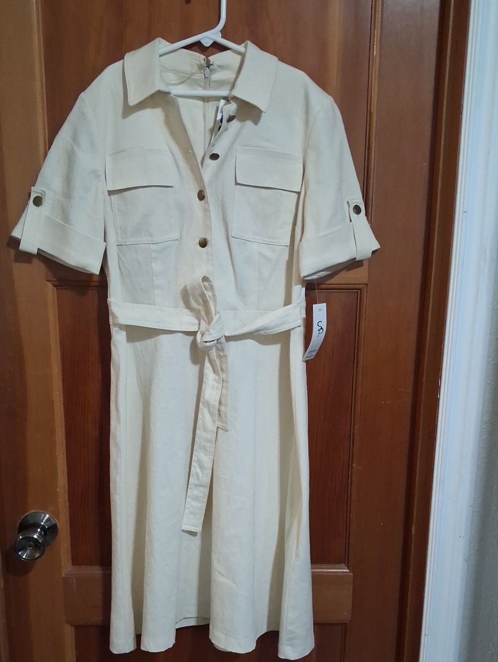 Shelby & Palmer Cream Button-Front Midi Shirt Dress